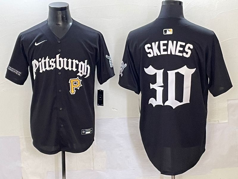 Men 2025 Pittsburgh Pirates #30 Skenes Black Five generations Joint Name Nike MLB Jersey style 14